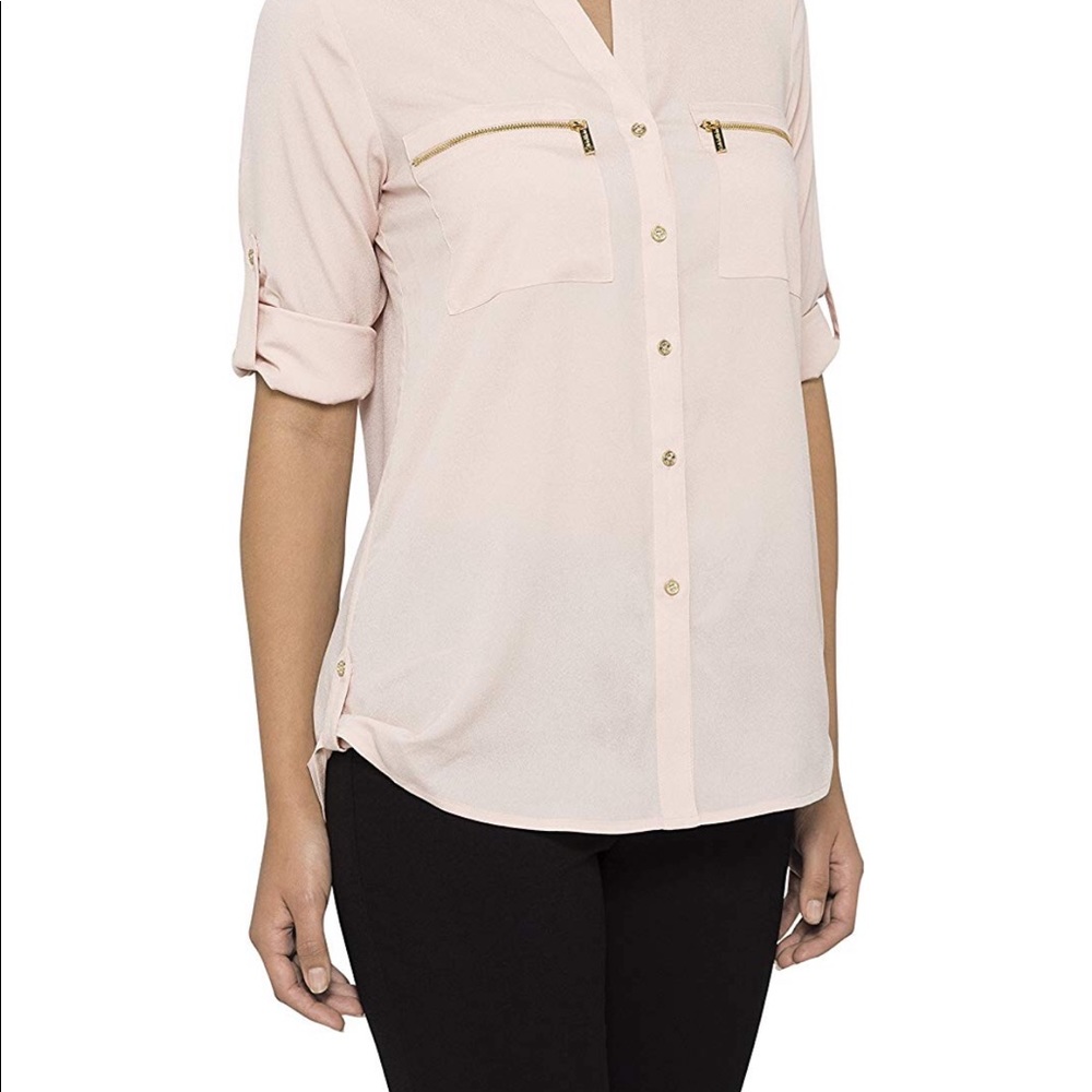 Calvin Klein Zipper Button-Front Blouse - Picture 4 of 5